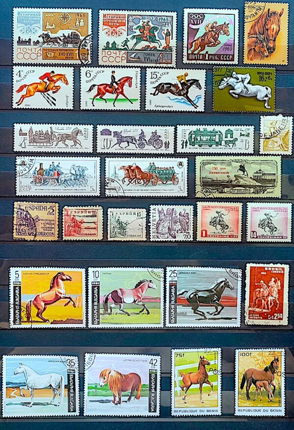 Selos Tema Fauna Cavalos 005 Uruguai URSS Bulgaria Espanha