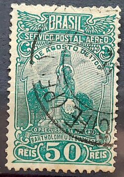 A 17 Selo Aereo Aeronautica Padre Bartholomeu de Gusmao 1929 Circulado 3