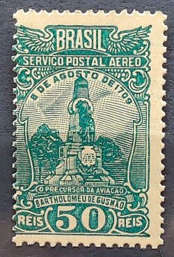 A 17 Selo Aereo Aeronautica Padre Bartholomeu de Gusmao 1929 Variedade Impressao Deslocada