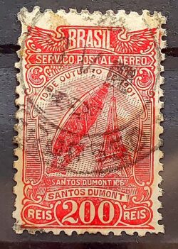 A 18 Selo Aereo Aeronautica Santos Dumont Dirigivel Torre Eiffel 1929 Circulado 1