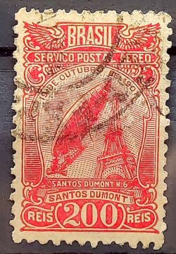 A 18 Selo Aereo Aeronautica Santos Dumont Dirigivel Torre Eiffel 1929 Circulado 6