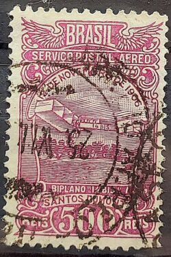 A 20 Selo Aereo Aeronautica Santos Dumont Aviao 14 Bis 1929 Circulado 1