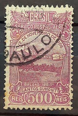 A 20 Selo Aereo Aeronautica Santos Dumont Aviao 14 Bis 1929 Circulado 2