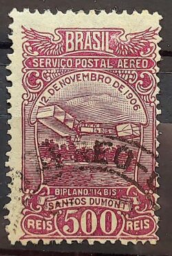 A 20 Selo Aereo Aeronautica Santos Dumont Aviao 14 Bis 1929 Circulado 3