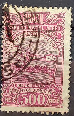 A 20 Selo Aereo Aeronautica Santos Dumont Aviao 14 Bis 1929 Circulado 6