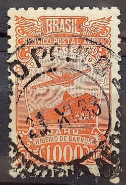 A 21 Selo Aereo Aeronautica Aviao Ribeiro de Barros 1929 Circulado 1