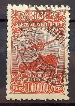 A 21 Selo Aereo Aeronautica Aviao Ribeiro de Barros 1929 Circulado 4