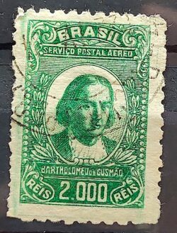 A 23 Selo Aereo Proceres da Aeronautica Bartholomeu de Gusmao 1929 Circulado 1