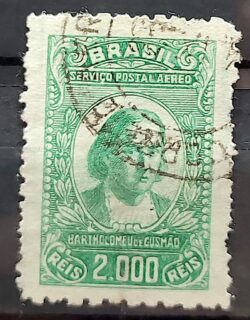 A 23 Selo Aereo Proceres da Aeronautica Bartholomeu de Gusmao 1929 Circulado 2