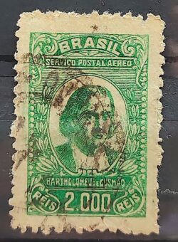 A 23 Selo Aereo Proceres da Aeronautica Bartholomeu de Gusmao 1929 Circulado 3