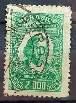 A 23 Selo Aereo Proceres da Aeronautica Bartholomeu de Gusmao 1929 Circulado 6