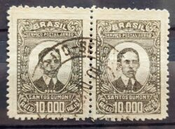 A 25 Selo Aereo Proceres da Aeronautica Santos Dumont 1929 Dupla Circulado