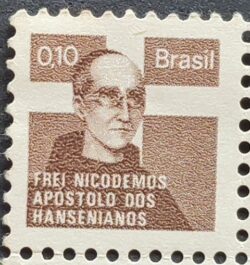 C 913A Selo Campanha Contra o Mal de Hansen Hanseniase Saude Frei Nicodemos H18 1976 Papel Couche