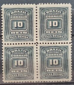 X 27 Selo Taxa Devida 10 Reis 1906 Quadra