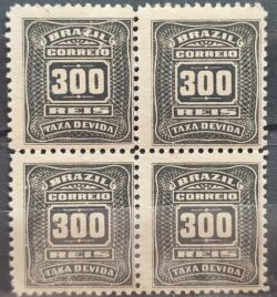 X 32 Selo Taxa Devida 300 Reis 1906 Quadra