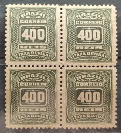 X 33 Selo Taxa Devida 400 Reis 1906 Quadra