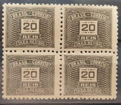 X 42D Selo Taxa Devida 20 Reis Sem Filigrana 1921 Quadra