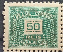 X 43 Selo Taxa Devida 50 Reis Sem Filigrana DT 10p75 x 10p25 1919 Não Catalogado