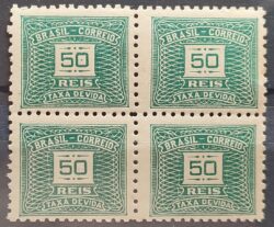 X 43 Selo Taxa Devida 50 Reis Sem Filigrana DT 10p75 x 10p25 1919 Quadra Não Catalogado