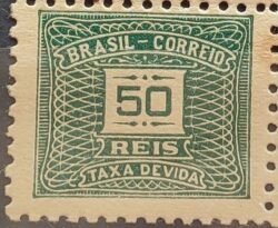 X 43B Selo Taxa Devida 50 Reis Sem Filigrana 1920