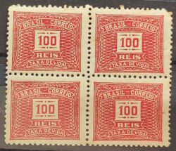 X 48a Selo Taxa Devida 100 Reis Filigrana D DT 12p5 x 13p5 1920 Quadra Nao Catalogado