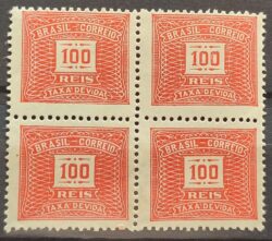 X 59 Selo Taxa Devida 100 Reis Filigrana F1 1926 Quadra