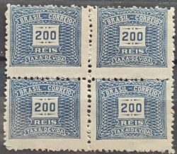 X 62 Selo Taxa Devida 200 Reis Filigrana H 1929 Quadra