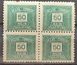 X 67 Selo Taxa Devida 50 Reis Filigrana K 1931 Quadra