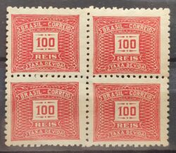 X 68 Selo Taxa Devida 100 Reis Filigrana K DT 11 1931 Quadra Nao Catalogado