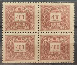 X 85 Selo Taxa Devida 400 Reis Filigrana P 1942 Quadra