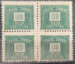 X 87 Selo Taxa Devida 1000 Reis Filigrana P 1942 Quadra MH