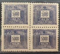 X 89 Selo Taxa Devida 5000 Reis Filigrana P 1942 Quadra