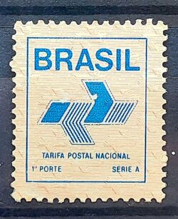 Selo Regular RHM 667 Comprovante de Franqueamento Azul Bege Papel Brilhante 1988