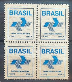 Selo Regular RHM 667 Comprovante de Franqueamento Azul Bege Papel Brilhante 1988 Quadra