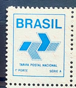 Selo Regular RHM 667a Comprovante de Franqueamento Azul Bege Papel Fosco 1990