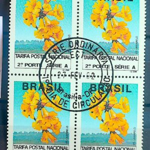 Selo Regular RHM 690 Comprovante de Franqueamento 2 Porte Ipe Amarelo 1990 Quadra CBC DF