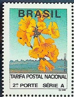 Selo Regular RHM 690 Comprovante de Franqueamento 2 Porte Ipe Amarelo 1992