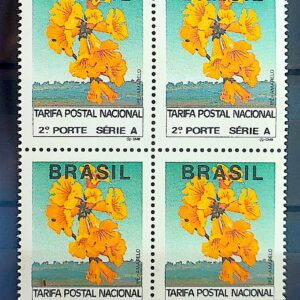 Selo Regular RHM 690a Comprovante de Franqueamento 2 Porte Ipe Amarelo 1992 Quadra