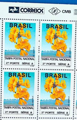 Selo Regular RHM 690 Comprovante de Franqueamento 2 Porte Ipe Amarelo 1992 Quadra Vinheta Correios