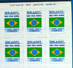 Selo Regular RHM 695 Bandeira Nacional FSF ECT 1993 Sextilha Vinheta GEPRO RJ 1