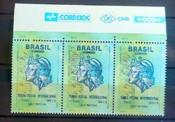 Selo Regular RHM 697 Comprovante de Franqueamento Internacional 1993 Terno Vinheta Correios