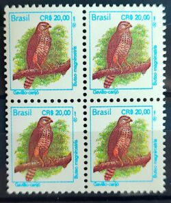 Selo Regular RHM 701 Passaros Urbanos Gaviao Carijo CRS 20 1994 Quadra