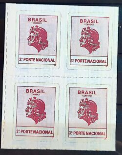 Selo Regular RHM 707 Comprovante de Franqueamento 3 Porte Efigie Mulher 1994 Quadra