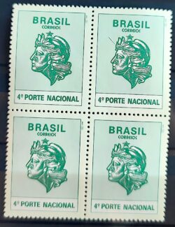 Selo Regular RHM 708 Comprovante de Franqueamento 4 Porte Efigie Mulher 1994 Quadra