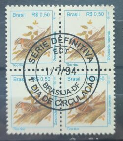 Selo Regular RHM 715 Passaros Urbanos Tico Tico RS 0p50 1994 Quadra CBC DF