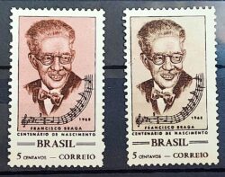 C 618 Selo Centenario Maestro Francisco Braga Musica 1968 Variedade de Cor