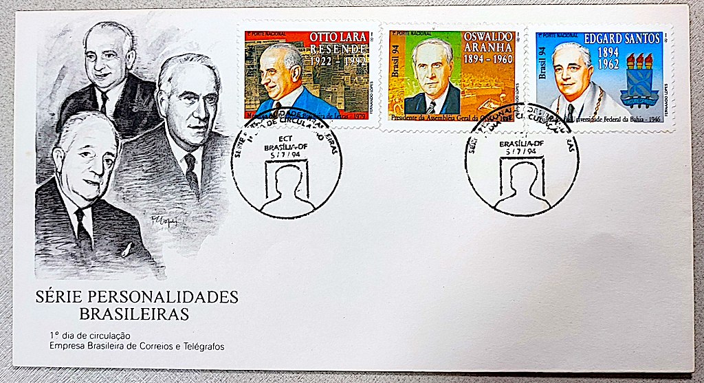 Envelope FDC 620 1994 Personalidades Brasileiras Otto Lara Oswaldo Aranha Edgard Santos CBC DF