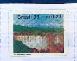 Selo Regular RHM 723 Turismo no Brasil 1996 Foz do Iguacu Agua Cachoeira