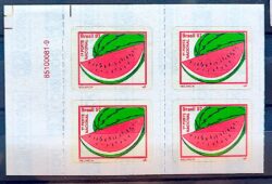 Selo Regular RHM 734 B1 Fruta Melancia Perce em Linha 1997 Quadra Codigo do Produto