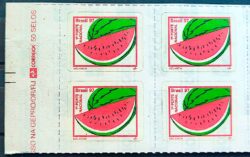 Selo Regular RHM 734 B1 Fruta Melancia Perce em Linha 1997 Quadra Vinheta Correios